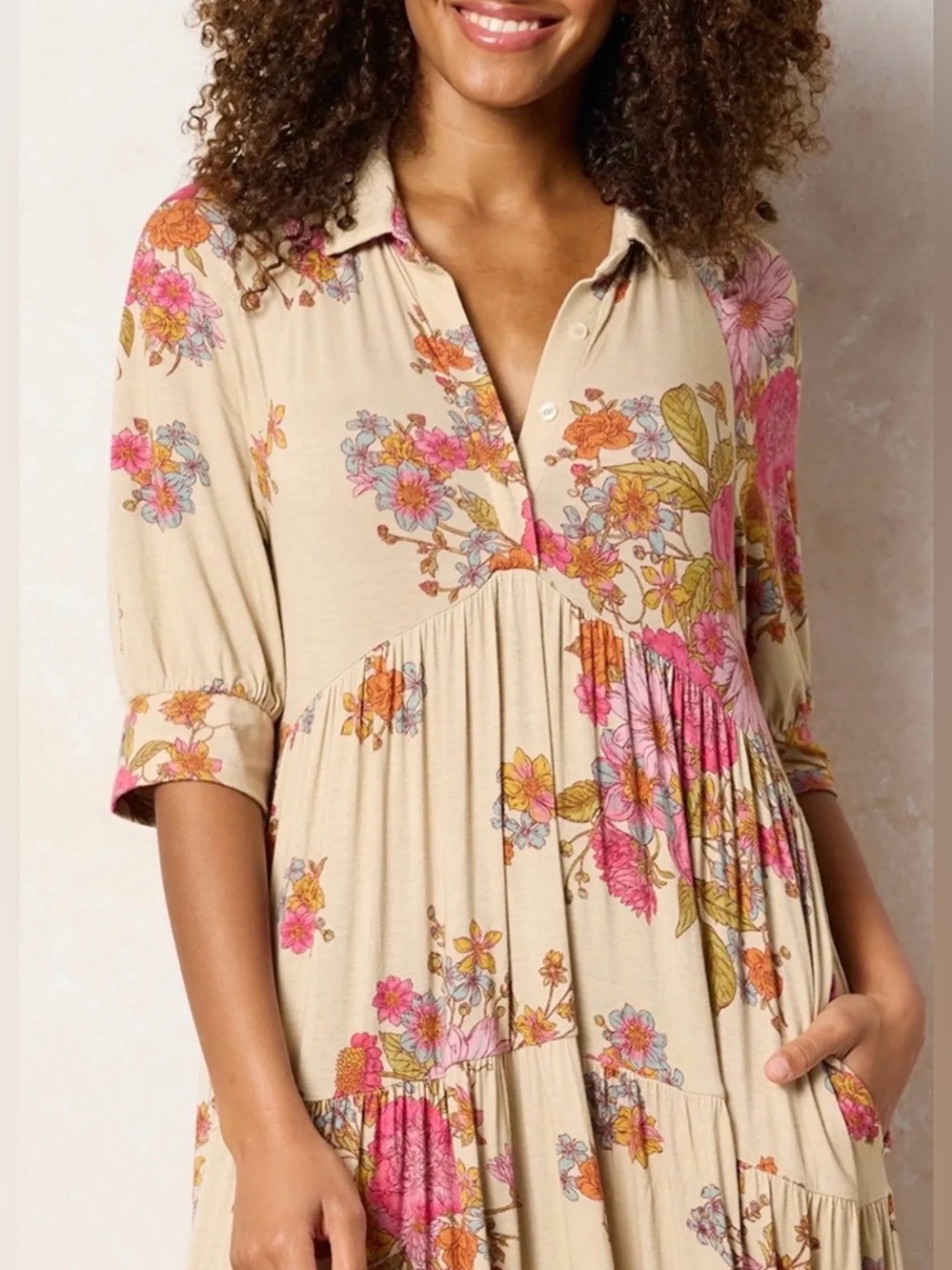 Natural Life Rebecca Buttersoft Tiered Button-Front Women’s Dress Size XL